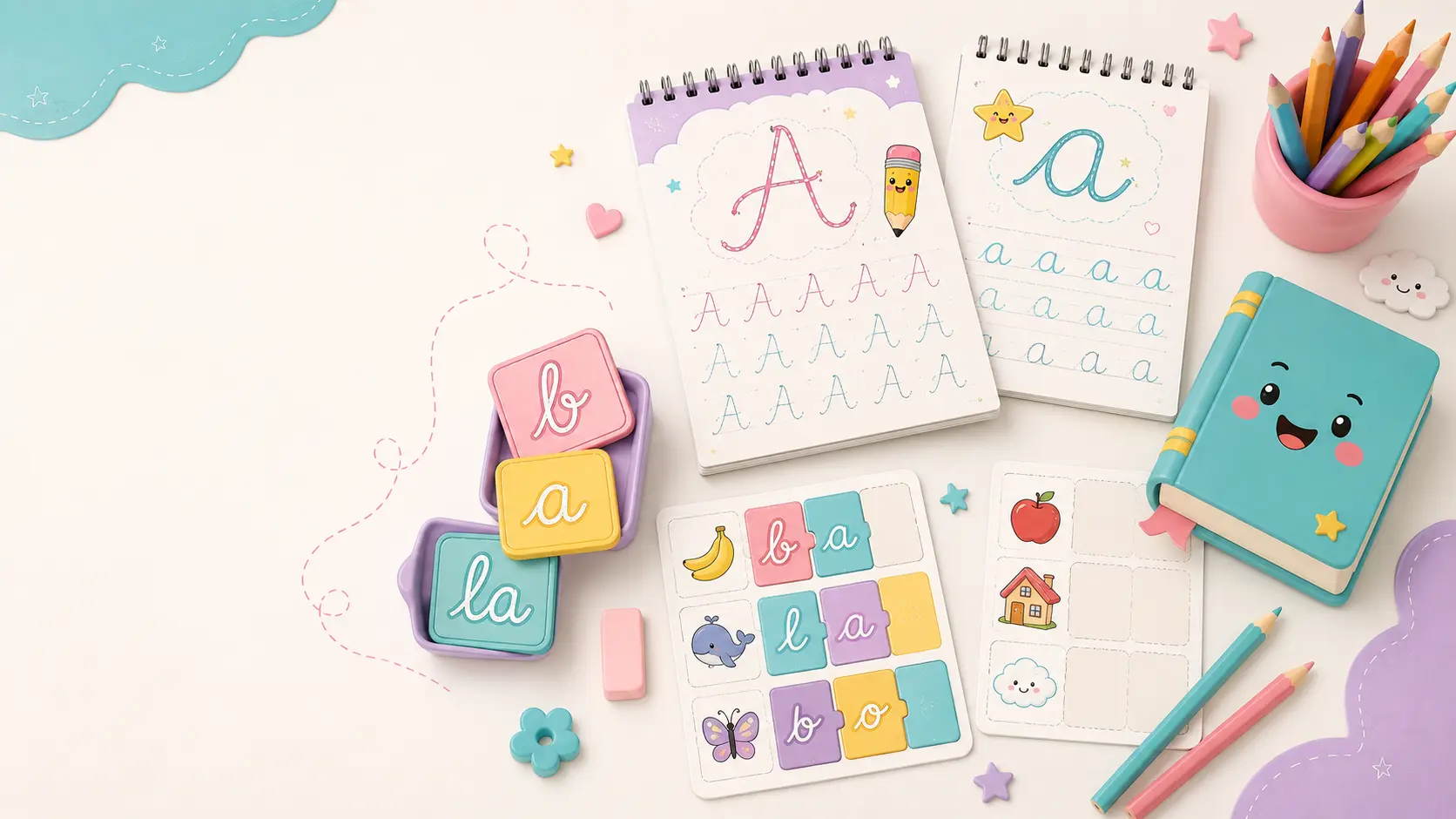 Actividades ilustradas para aprender letra cursiva con Cursiva ABC