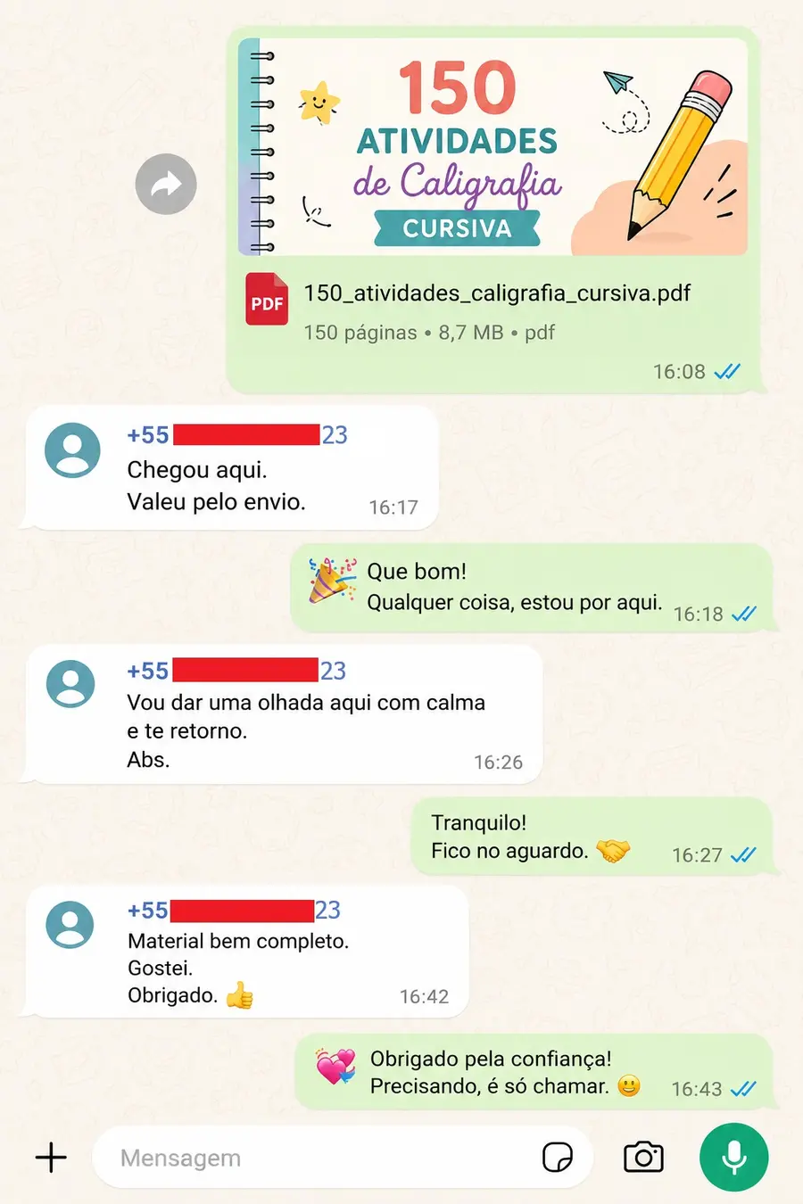 Conversación real que describe el material como muy completo